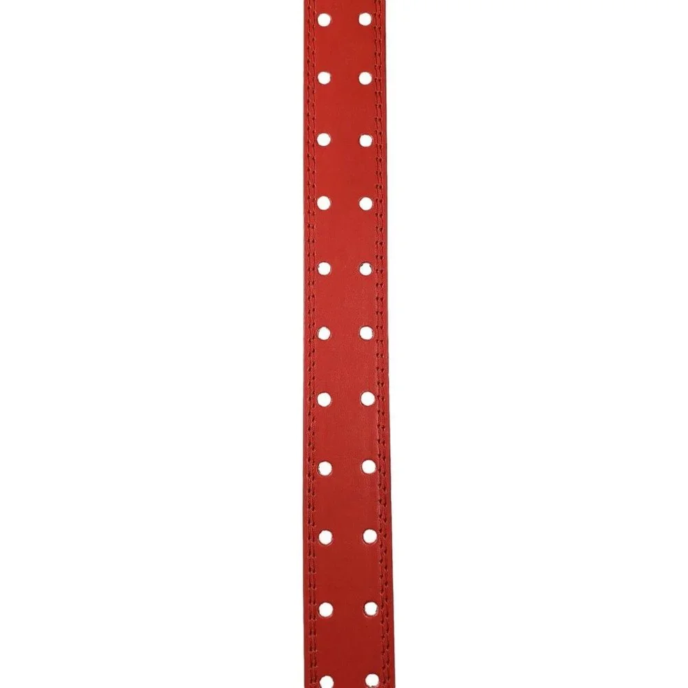 Men's Women's 2 Genuine Leather Two Row Double Row Prong Holes Casual Red Belts - Picture 4 of 4